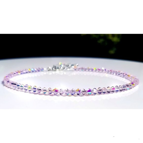 Pink Crystal Choker Necklace/ Elegant Pink Iridescent Sparkly Crystal Necklace - Picture 2 of 2